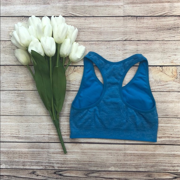 BLUE STRETCH RIBBED SPORTS BRA WITH RACERBACK - Picture 2 of 2